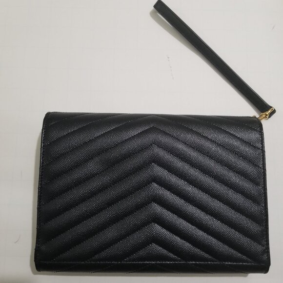 Saint Laurent Brand pouch purse in black with gold label - Picture 2 of 9
